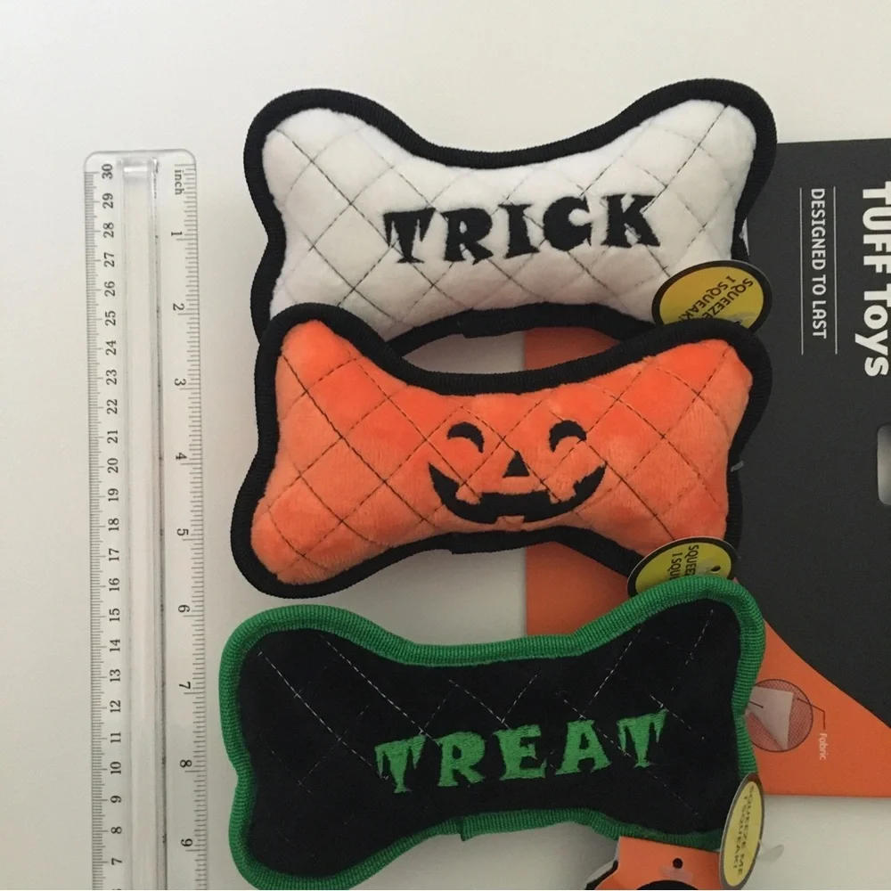 Dog Toys with Squeaker Halloween Theme Bone Shape Reinforced Seams NEW Tuff Toys